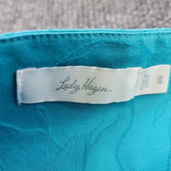 Lady Hagen Size 6 Turquoise Floral Embroidered Skirt Cotton Lined Golf Beach - Picture 3 of 8